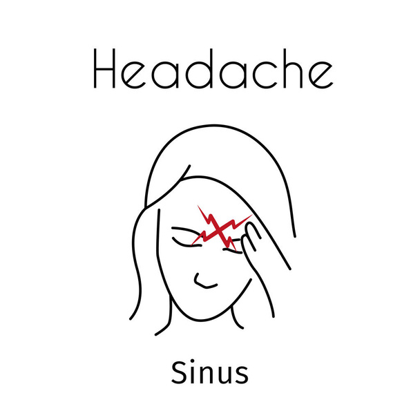 Vektor Kopfschmerzen lineare Ikone des Mädchens - Vektor, Bild