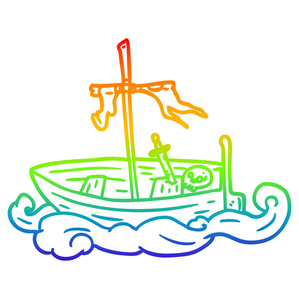 rainbow gradient line drawing old shipwrecked boat - Vector, Image