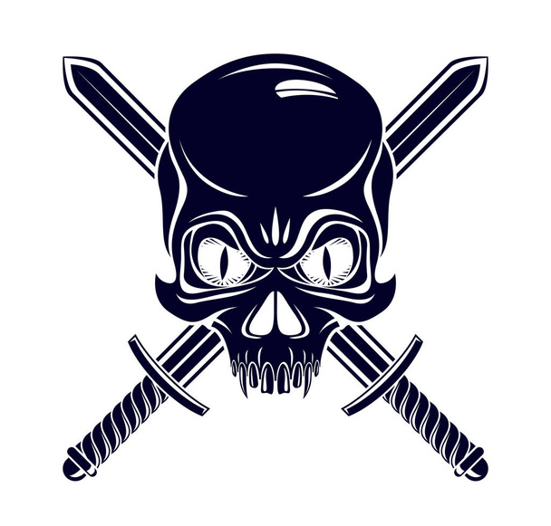 Jolly Roger cabeza muerta cráneo agresivo, emblema del vector piratas o
 - Vector, Imagen