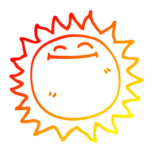 warme kleurovergang lijntekening cartoon schijnt zon - Vector, afbeelding