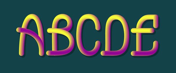 A, B, C, D, E желтые фиолетовые 3d буквы. Градиентный гибкий шрифт
. - Вектор,изображение