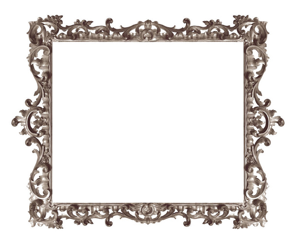 Srebrna ramka na obrazy, lustra lub zdjęcie odizolowane na białym tle. Element konstrukcyjny ze ścieżką wycinania - Zdjęcie, obraz