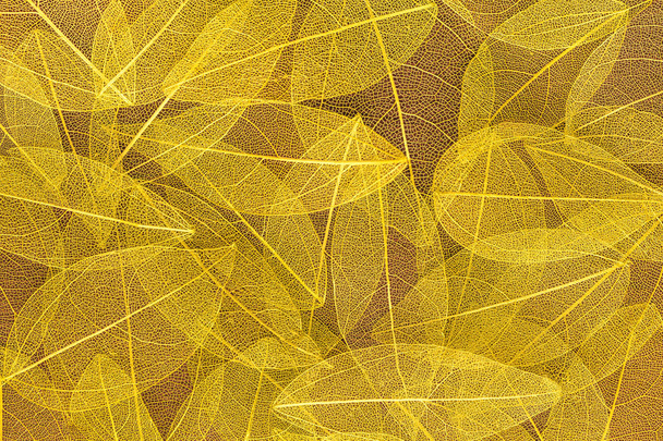Background from artificial autumn yellow leaves. Nature backdrop. - Foto, immagini