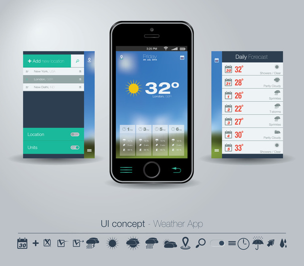 UI koncept pro počasí app - Vektor, obrázek