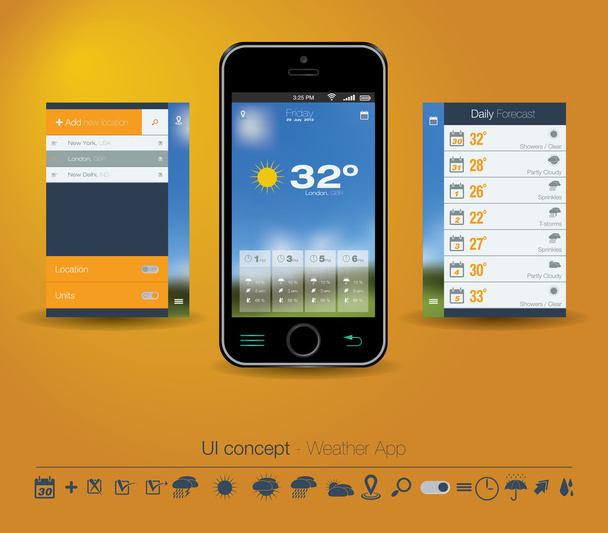 Концепция пользовательского интерфейса для Weather App
 - Вектор,изображение
