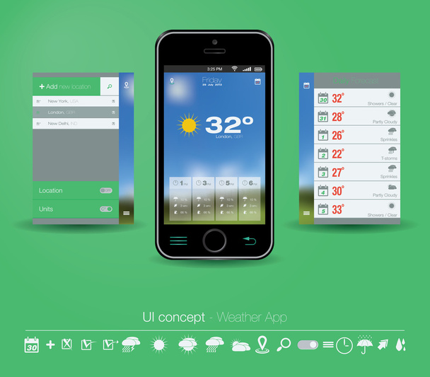 UI koncept pro počasí app - Vektor, obrázek