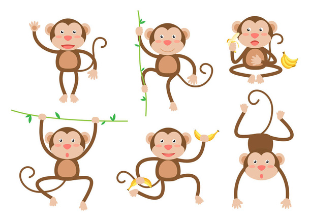 Söpö pikku apinoita sarjakuva vektori asetettu eri asennoissa - Vektori kuvitus
 - Vektori, kuva