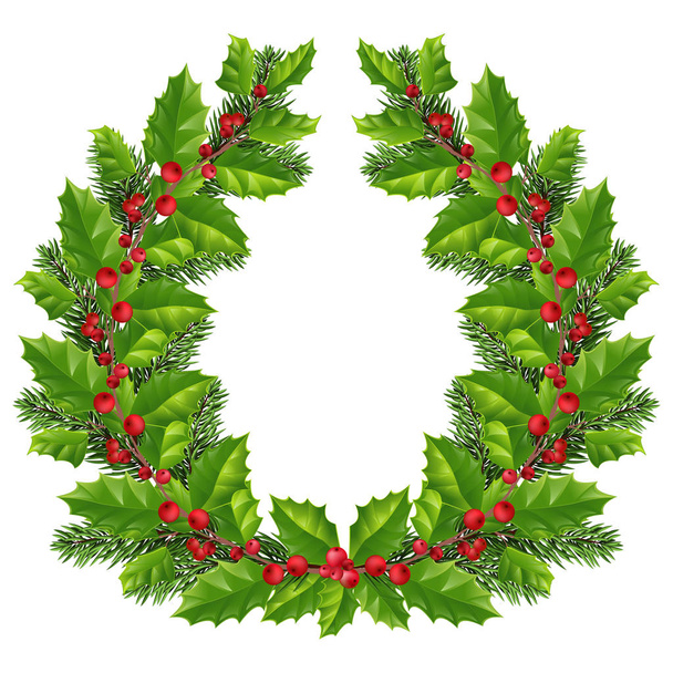 Christmas wreath with spruce twigs, holly with red berries, Chri - Photo, Image