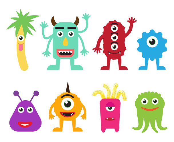 Collection of cute cartoon monsters vector illustration  - Vector, Image