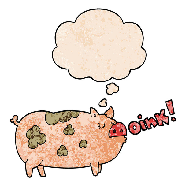 dessin animé oinking porc et bulle de pensée dans le motif de texture grunge
 - Vecteur, image