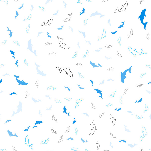 Light BLUE vector seamless background with dolphins. - Vector, Image