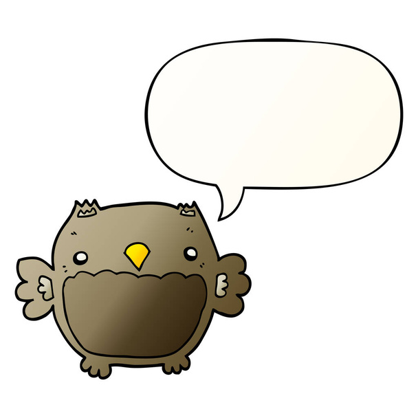 Cartoon Owl en Speech bubble in gladde kleurovergang stijl - Vector, afbeelding