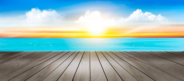 Summer vacation panorama. Tropical beach with a blue sea and sun - Vector, Image