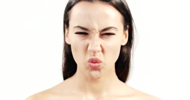 Woman Face Showing Emotions Closeup - Materiaali, video