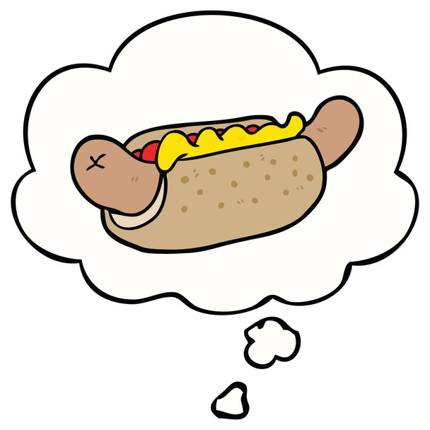 cartoon hot dog and thought bubble - Vector, Image