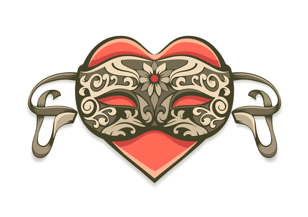 red heart in vintage decorative mask - Vector, Image