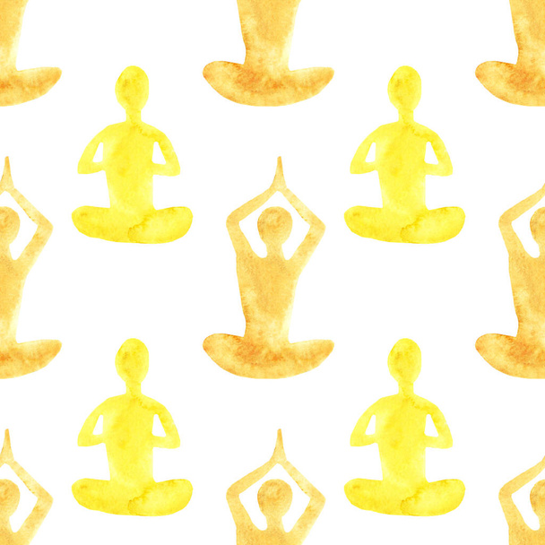 Aquarell nahtlose Muster von Yoga-Asanas stellt suri namaskar. - Foto, Bild