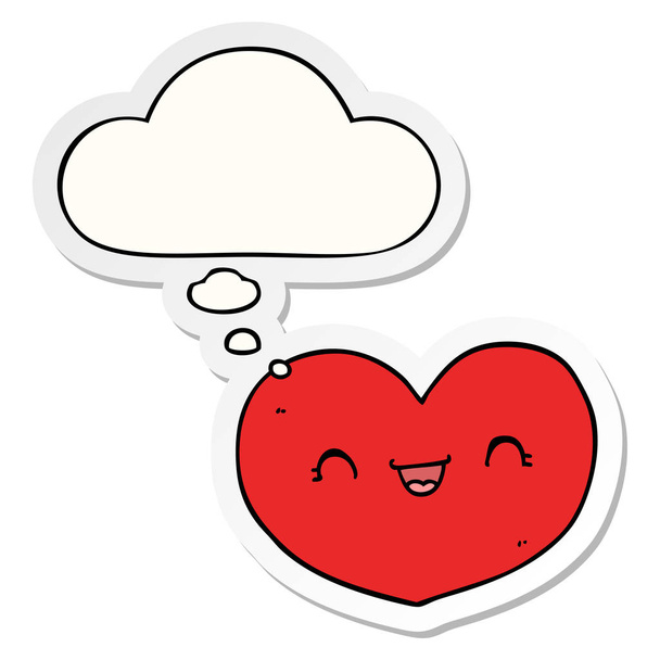 καρτούν αγάπη καρδιά και φούσκα σκέψης ως τυπωμένο αυτοκόλλητο - Διάνυσμα, εικόνα