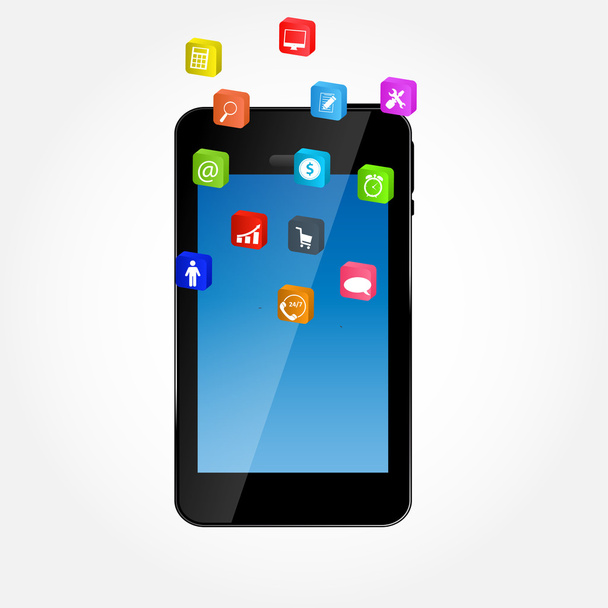 Mobile phone with icons vector ilustration - Vector, imagen