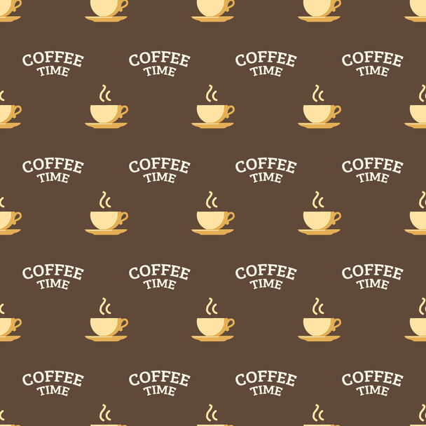 Steaming cups and text. Seamless pattern. - Vetor, Imagem