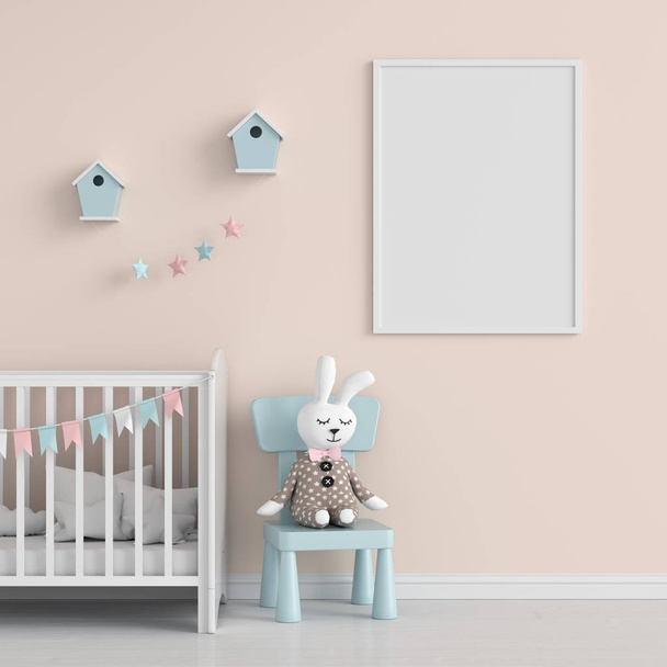 Empty photo frame for mockup on wall, 3D rendering - Фото, изображение
