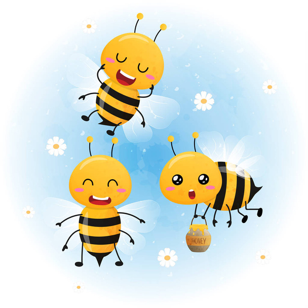 Набір милих яскравих акварельних бджіл
 - Вектор, зображення