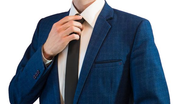 Geschäftsmann im Smoking im eleganten blauen Anzug. Nahaufnahme - Foto, Bild