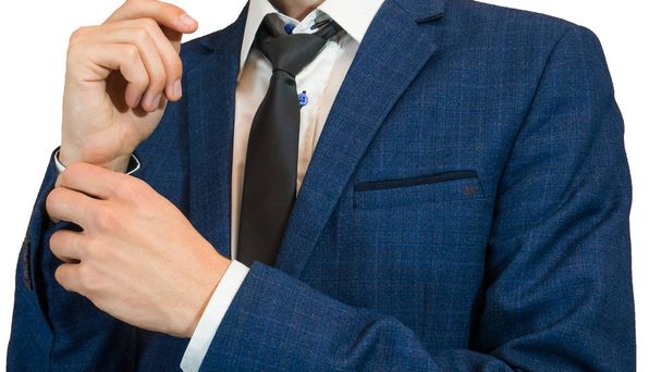 businessman in tuxedo in elegant blue suit. close up - Foto, Bild