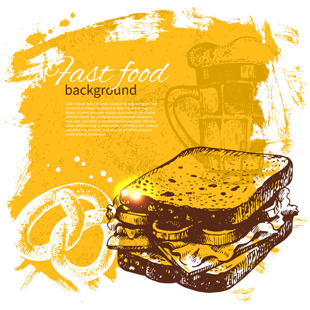Vintage fast food background. Hand drawn illustration. - Vector, Image