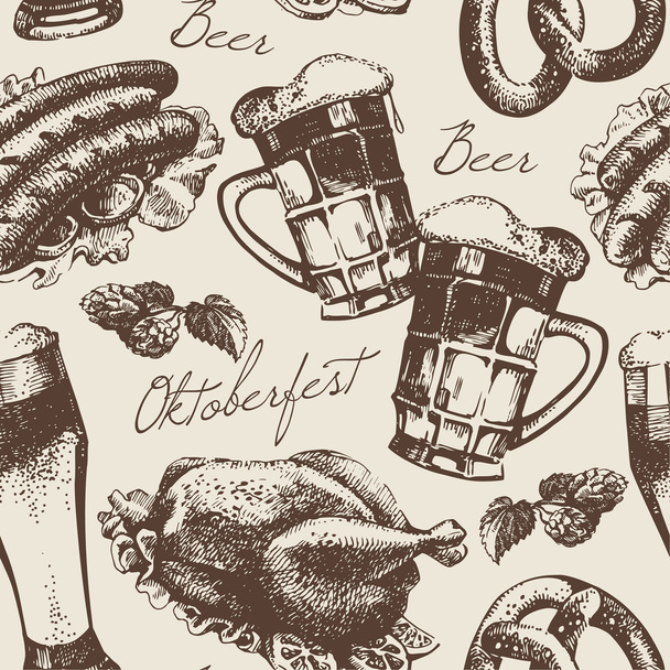 Октоберфест vintage безшовні візерунок. Боку звернено ілюстрація - Вектор, зображення