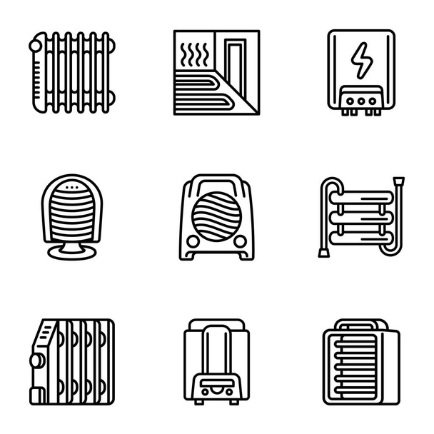 Home heater icon set, outline style - Vettoriali, immagini