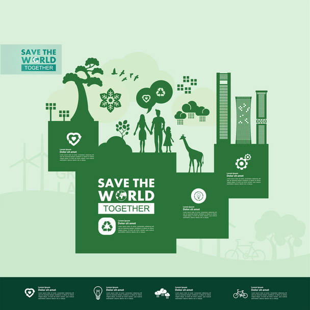 Save the world together green ecology vector illustration. - Vector, Image