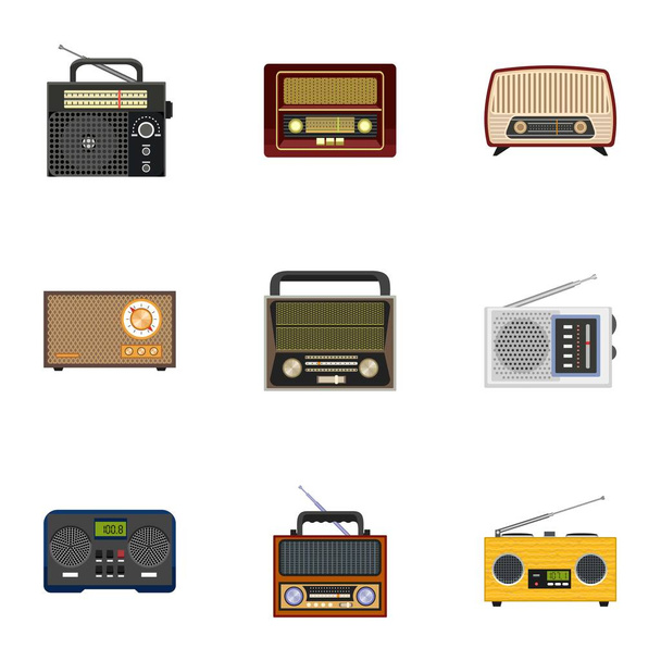 Classic radio icon set, flat style - Vektör, Görsel