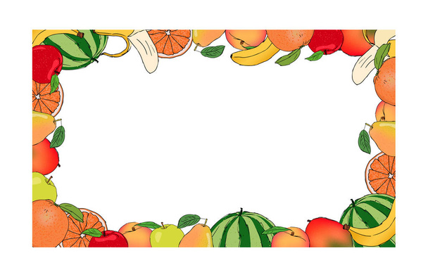 fresh summer fruits colored frame, editable vector illustration - Vetor, Imagem