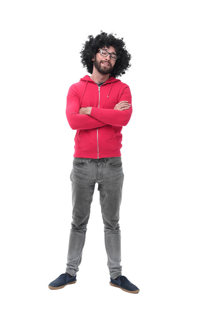 в повному зростанні. сучасна мода чоловік в червоній куртці
 - Фото, зображення