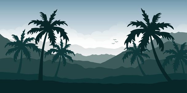 krásná Palmová silueta horské krajiny v zelených barvách - Vektor, obrázek