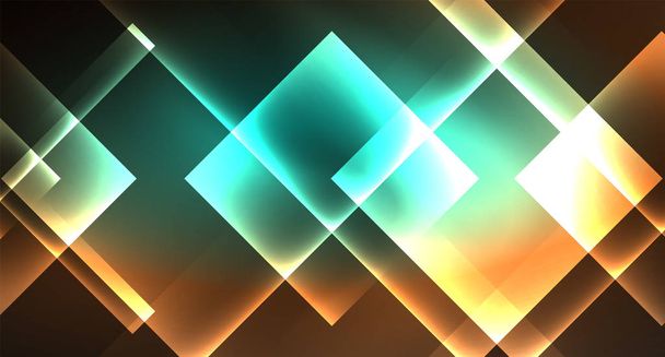 Shiny neon design square shape abstract background. Retro vector abstract design banner template - Vektör, Görsel