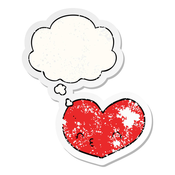 κινούμενα σχέδια αγάπη καρδιά και φούσκα σκέψης ως ένα ανήσυχος φοριέται ραβδί - Διάνυσμα, εικόνα