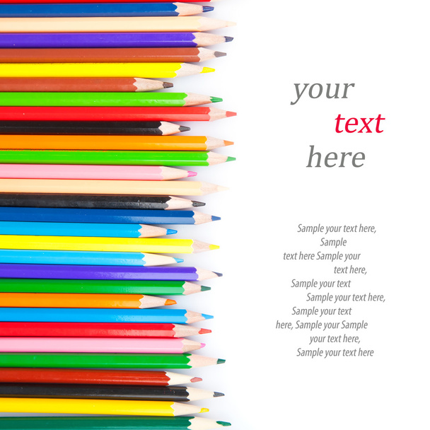 Collection of colored pencils & text - Foto, afbeelding