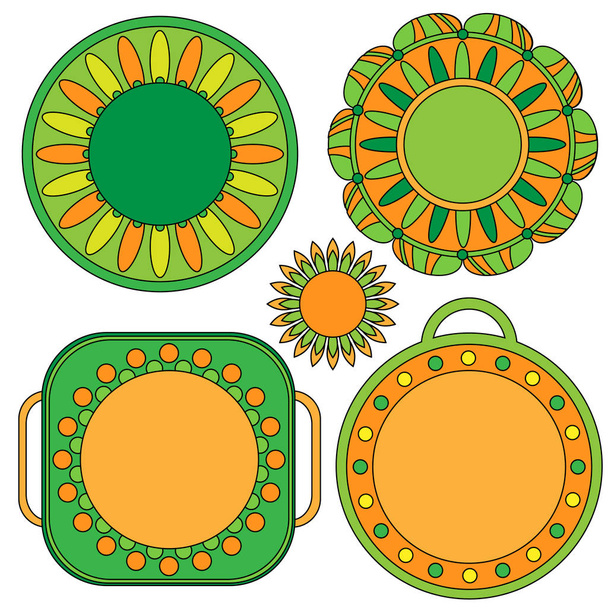 Green and orange lable, tag and flower collection - Vektor, Bild