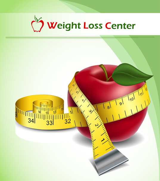 Hintergrund zur Gewichtsabnahme mit Apfel und Maßband - Vektor, Bild