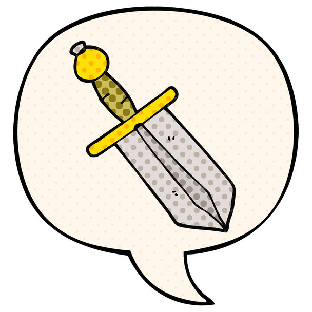cartoon dagger and speech bubble in comic book style - Vector, Image