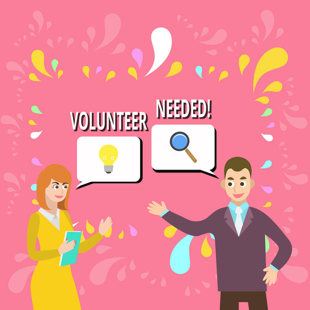 Writing note showing Volunteer Needed. Business photo showcasing asking demonstrating to work for organization without being paid Business Partners Colleague Jointly Seeking Problem Solution. - Photo, Image