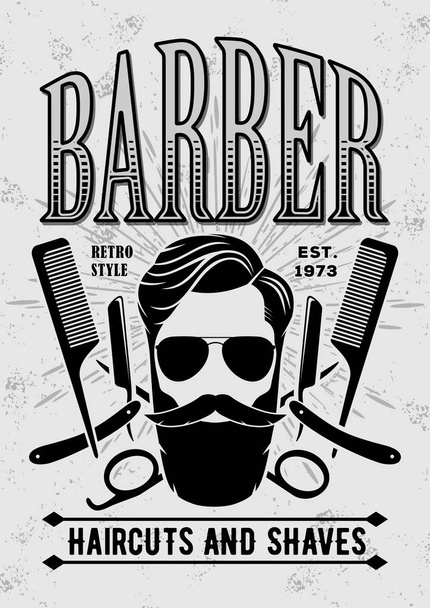 Modelo de cartaz de barbearia com rosto hipster
.  - Vetor, Imagem