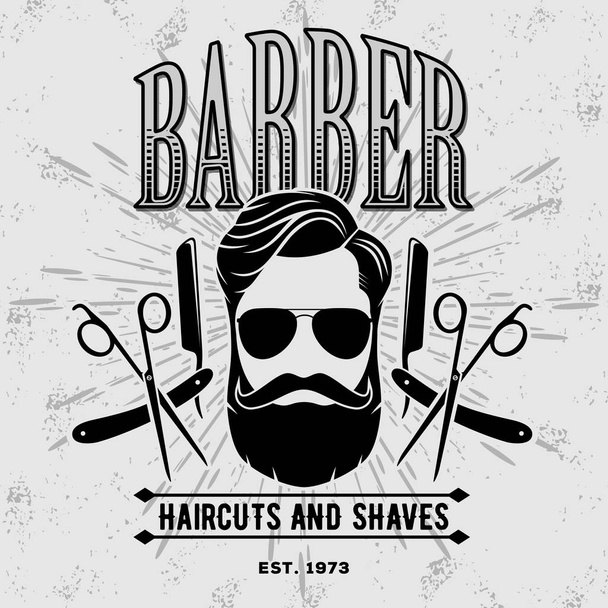 Barber shop poster template with hipster face.  - Vector, Image
