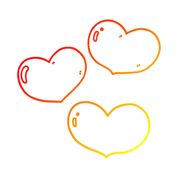 meleg színátmenet vonal rajz karikatúra szerelem szívek - Vektor, kép