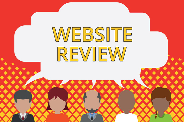Word writing text Website Review. Business concept for Reviews that can be posted about businesses and services Five different races persons sharing blank speech bubble. People talking. - Photo, Image