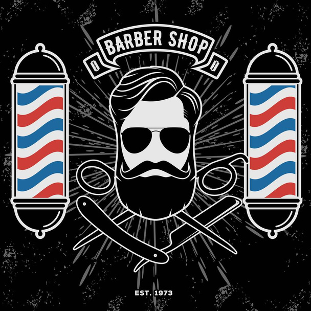 Barber shop poster template with hipster face.  - Vector, Image