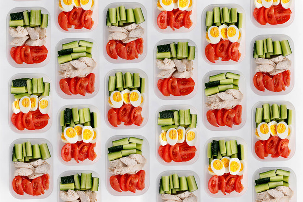 Healthy fitness food for the whole day. Multiple portions in containers - Fotoğraf, Görsel