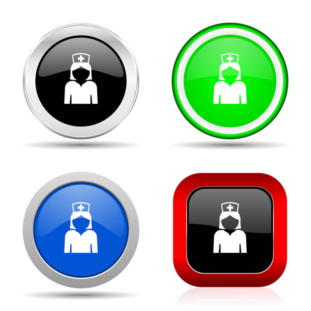 Doctor red, blue, green and black web glossy icon set in 4 options - Fotoğraf, Görsel